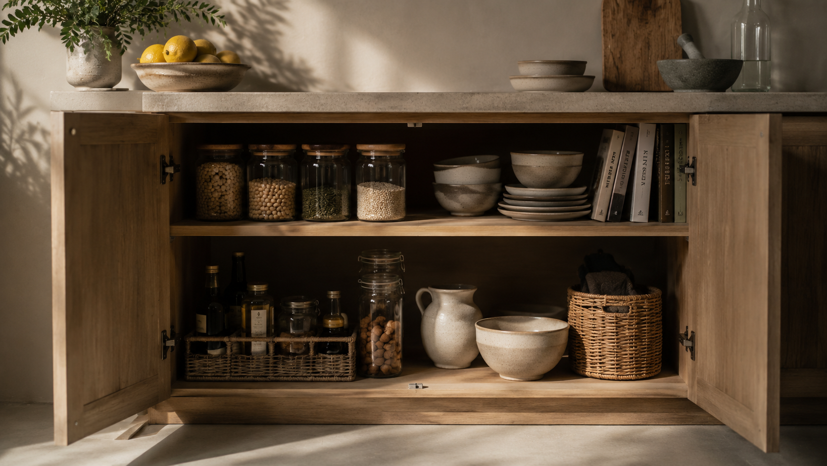 Whole food ingredients being prepared in a kitchen